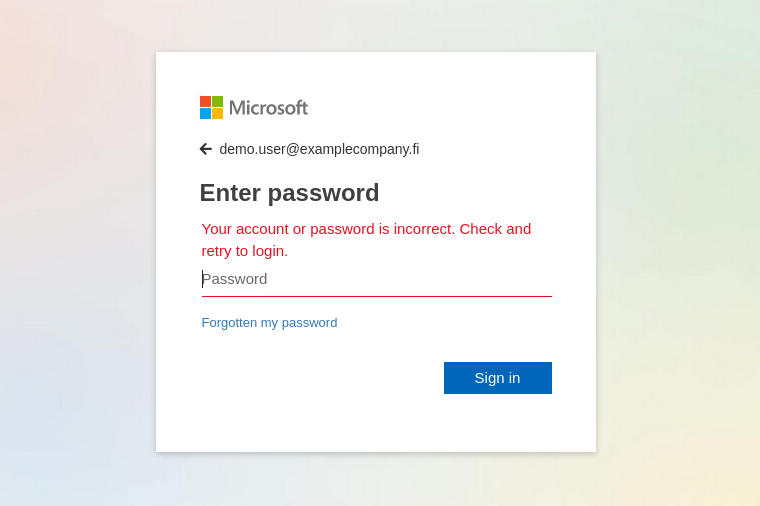Illustration of a rejected password in a login window.