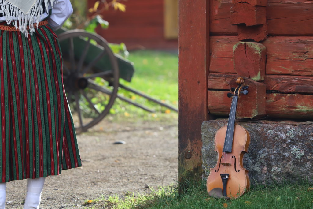 A violin against a wooden wall.