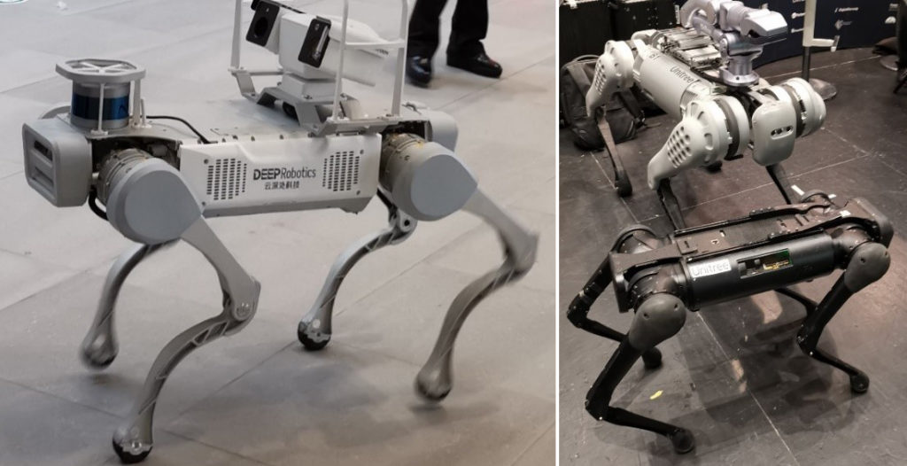 Kaksi koiranmallista robottia