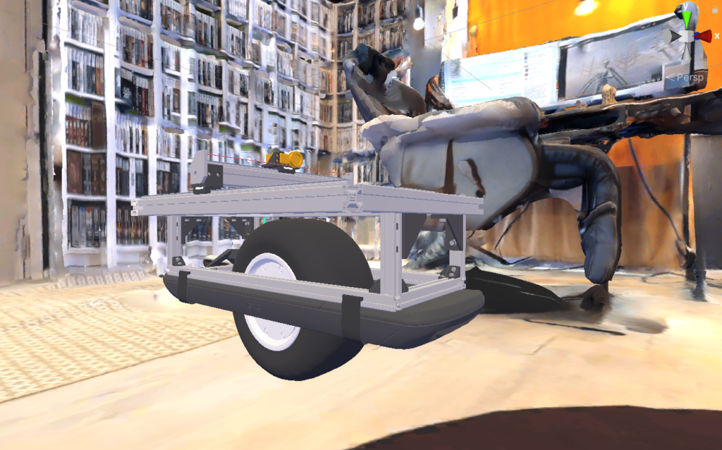 Kuva virtuaalitodellisuuteen viedystä kuljetusrobotin 3D-mallista. 