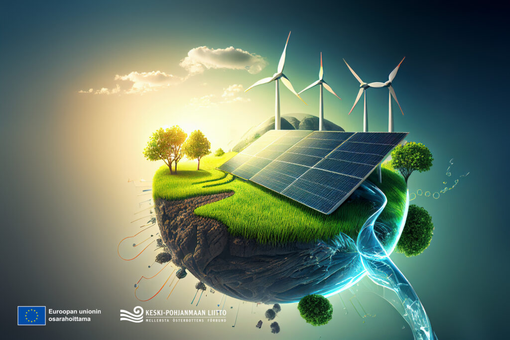 renewable energy background with green energy as wind turbines and solar panels
